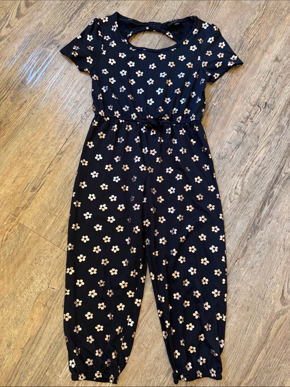 Black Floral Kids One-Piece Jumpsuit with Back Keyhole